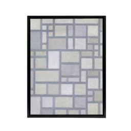 "Artery8 Abstract Composition with Gray lines Mondrian Framed Canvas Wall Art in Grey - Size: W18"" x H24""" - thumbnail 1