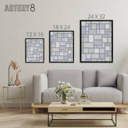 "Artery8 Abstract Composition with Gray lines Mondrian Framed Canvas Wall Art in Grey - Size: W18"" x H24""" - thumbnail 4