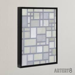 "Artery8 Abstract Composition with Gray lines Mondrian Framed Canvas Wall Art in Grey - Size: W18"" x H24""" - thumbnail 2