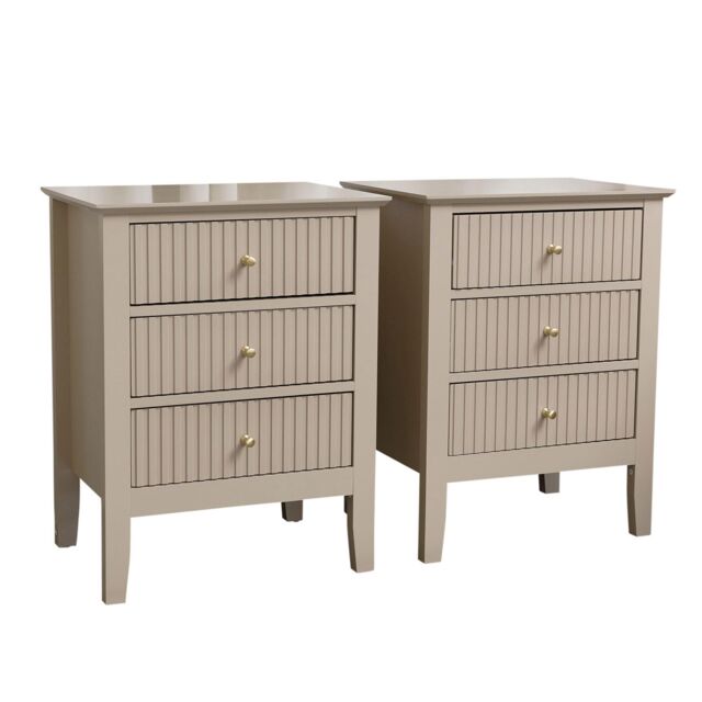 Melody Maison Pair Of 3 Drawer Bedside Tables - Hales Tan Range in Beige - image 1