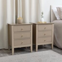 Melody Maison Pair Of 3 Drawer Bedside Tables - Hales Tan Range in Beige - thumbnail 4