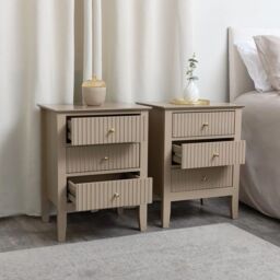 Melody Maison Pair Of 3 Drawer Bedside Tables - Hales Tan Range in Beige - thumbnail 6