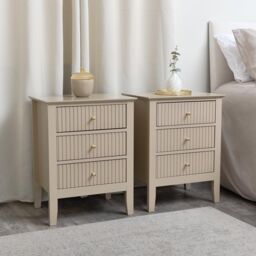 Pair Of 3 Drawer Bedside Tables - Hales Tan Range - thumbnail 3