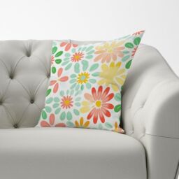 Warren Reed - Designer Green & Yellow Flowers Cushions - Size: 60 cm x 60 cm - thumbnail 3