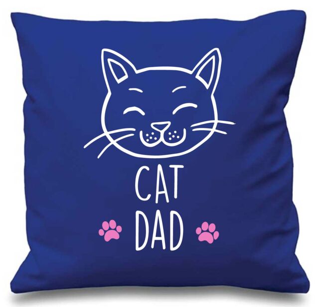 "60 SECOND MAKEOVER Blue Cushion Cover Cat Dad 16"" x 16"" Mum Friend Gift Decorative - Size: 40 cm x 40 cm"