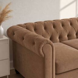 Sofaya Hampton 3 Seater L Shape Chesterfield Sofa Velvet Right Hand Chaise in Tan - thumbnail 4