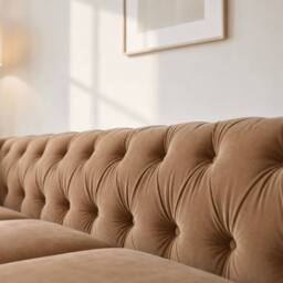 Sofaya Hampton 3 Seater L Shape Chesterfield Sofa Velvet Right Hand Chaise in Tan - thumbnail 5