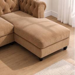 Sofaya Hampton 3 Seater L Shape Chesterfield Sofa Velvet Right Hand Chaise in Tan - thumbnail 3