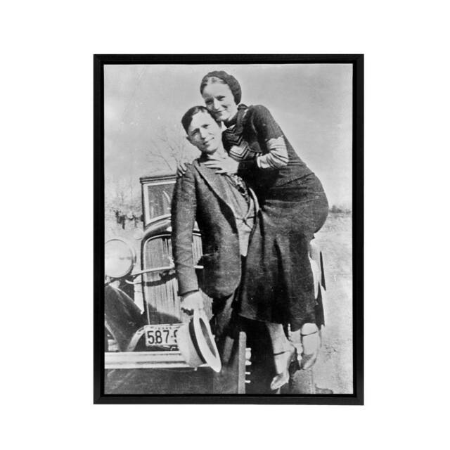 "Artery8 Bonnie & Clyde American Outlaws Framed Canvas Wall Art Print in Grey - Size: W12"" x H16""" - image 1