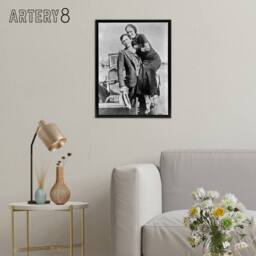 "Artery8 Bonnie & Clyde American Outlaws Framed Canvas Wall Art Print in Grey - Size: W12"" x H16""" - thumbnail 3