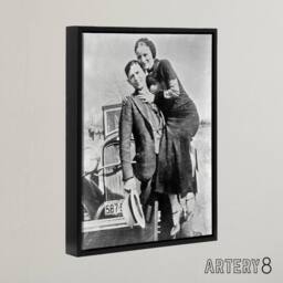 "Artery8 Bonnie & Clyde American Outlaws Framed Canvas Wall Art Print in Grey - Size: W12"" x H16""" - thumbnail 2