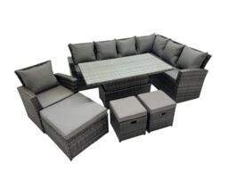 Fimous 10 Seat Rattan Garden Furniture Corner Sofa Set with 3 Footstools in Dark Grey - thumbnail 1