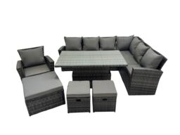 Fimous 10 Seat Rattan Garden Furniture Corner Sofa Set with 3 Footstools in Dark Grey - thumbnail 2