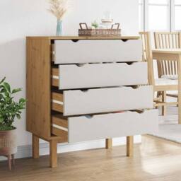 Berkfield Home Beautiful Drawer Cabinet OTTA Brown&White 76.5x39.5x90cm Solid Wo in Natural - Size: 76.5x39.5x90 cm - thumbnail 1
