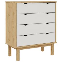 Berkfield Home Beautiful Drawer Cabinet OTTA Brown&White 76.5x39.5x90cm Solid Wo in Natural - Size: 76.5x39.5x90 cm - thumbnail 3
