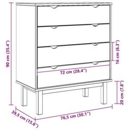 Berkfield Home Beautiful Drawer Cabinet OTTA Brown&White 76.5x39.5x90cm Solid Wo in Natural - Size: 76.5x39.5x90 cm - thumbnail 9