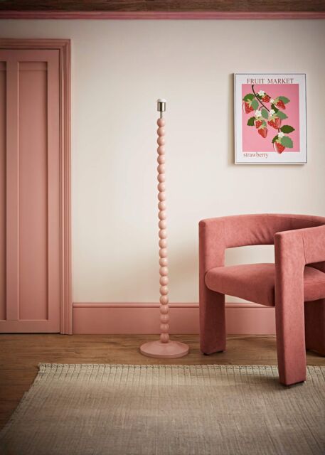 ValueLights Bobbins Painted Rose Pink Freestanding Floor Lamp Base Light in Pale Pink - image 1