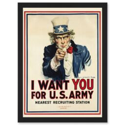 Artery8 World War WW2 USA Uncle Sam We Want You Army Iconic A4 Artwork Framed Wall Art Print in Black - thumbnail 1
