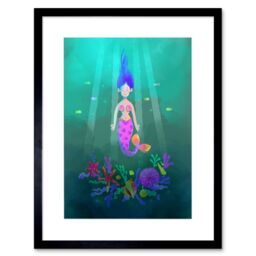 "Artery8 Wall Art Print Mermaid Pink Framed Art in Black - Size: W7"" x H9""" - thumbnail 1