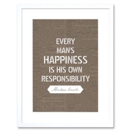 "Artery8 Wall Art Print Dictionary Page Quote Abraham Lincoln Happiness Responsibility Artwork Framed 9X7 Inch in White - Size: W7"" x H9""" - thumbnail 1