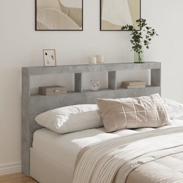 Berkfield Home Headboard Cabinet with LED Concrete Grey 160x17x102 cm - Size: 160 x 17 x 102 cm - image 1