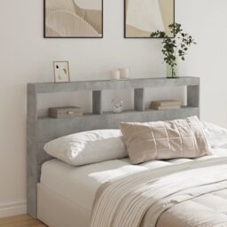 Berkfield Home Headboard Cabinet with LED Concrete Grey 160x17x102 cm - Size: 160 x 17 x 102 cm