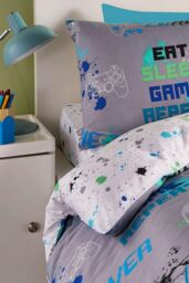 Bedlam 'Game Glow' Kids Gamer Themed 28cm Fitted Bed Sheet in Grey - Size: Single Fitted - thumbnail 2