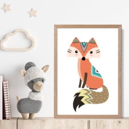 ARTZE Orange Fox Tribal Animal Framed Print SIZE: A4 with Oak Frame - thumbnail 2