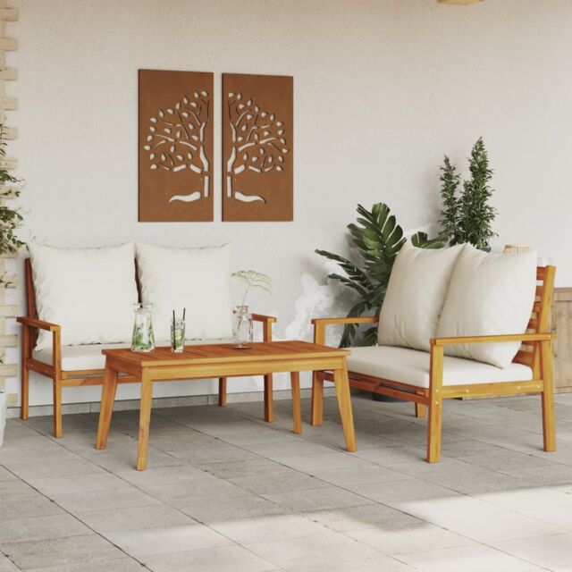 Berkfield Home 3 Piece Garden Lounge Set with Cushions Solid Wood Acacia in Brown - image 1