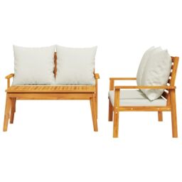 Berkfield Home 3 Piece Garden Lounge Set with Cushions Solid Wood Acacia in Brown - thumbnail 3