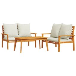 Berkfield Home 3 Piece Garden Lounge Set with Cushions Solid Wood Acacia in Brown - thumbnail 2