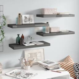 Berkfield Home Floating Wall Shelves 4 pcs High Gloss Grey 60x23.5x3.8 cm MDF - thumbnail 2
