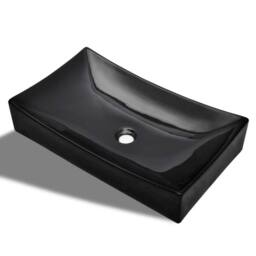 Berkfield Home Elegant Ceramic Bathroom Sink Basin Black Rectangular - thumbnail 3
