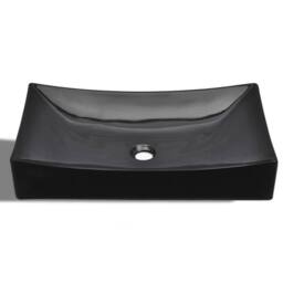 Berkfield Home Elegant Ceramic Bathroom Sink Basin Black Rectangular - thumbnail 4