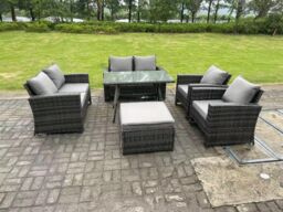 Fimous 7 Seater Outdoor Dark Grey Mixed High Back Rattan Sofa Dining Table Set Garden Furniture Love Sofa Arm Chair - thumbnail 2