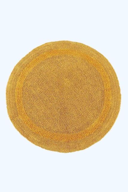 Homescapes Luxury Round Bath Mat Reversible 100% Cotton 1600GSM, 80cm, Quick Dry in Mustard - image 1