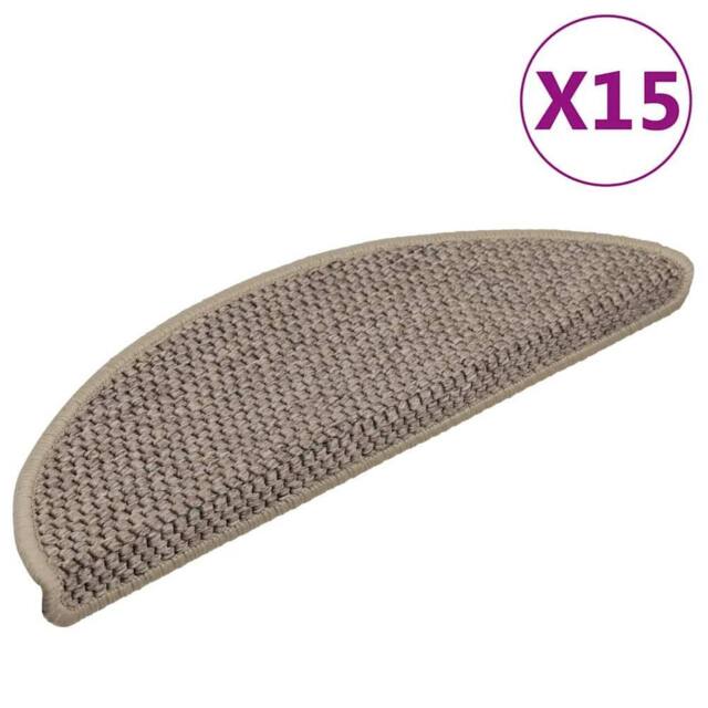 Berkfield Home Stair Mats Self-adhesive Sisal-Look 15 pcs 56x17x3 cm Dark Beige - Size: Medium - image 1