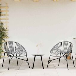 Berkfield Home Garden Chair Set 3 pcs Black & Light Grey Poly Rattan - thumbnail 1