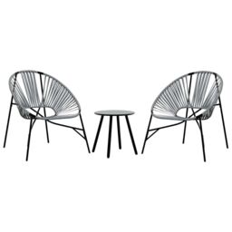 Berkfield Home Garden Chair Set 3 pcs Black & Light Grey Poly Rattan - thumbnail 2