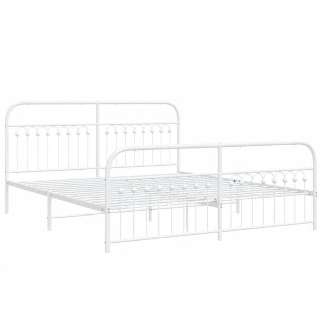 Berkfield Home Metal Bed Frame without Mattress with Footboard White 183x203cm - Size: 183x203 cm - image 1