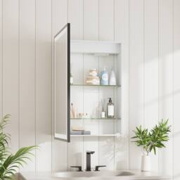 H&O Direct Modern Black Surface LED Mirror Cabinet - thumbnail 3