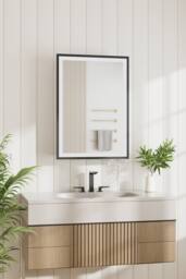 H&O Direct Modern Black Surface LED Mirror Cabinet - thumbnail 1