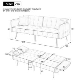 BTM 2 Seater Sofa Bed Adjustable Backrest Folding Velvet Sleeper Sofa in Black - thumbnail 4