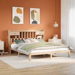 Berkfield Home Decorative Bookcase Bed without Mattress 180x200cm Solid Wood Pine in Light Sand - Size: Super King - thumbnail 2