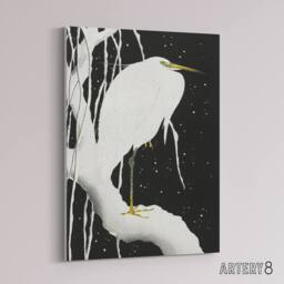 "Artery8 Heron In Snow Covered Tree Branch Canvas Wall Art Print Koson in Black - Size: W18"" x H24""" - thumbnail 2