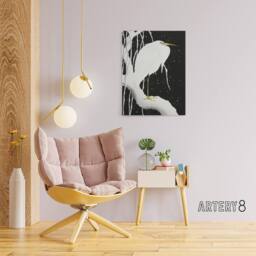 "Artery8 Heron In Snow Covered Tree Branch Canvas Wall Art Print Koson in Black - Size: W18"" x H24""" - thumbnail 3