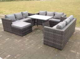 Fimous Outdoor Rattan Garden Furniture Lounge Sofa Set With Oblong Dining Table With Clear Tempered Glass in Dark Grey - thumbnail 4