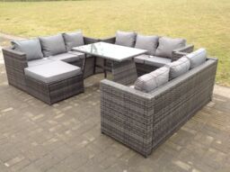 Fimous Outdoor Rattan Garden Furniture Lounge Sofa Set With Oblong Dining Table With Clear Tempered Glass in Dark Grey - thumbnail 1