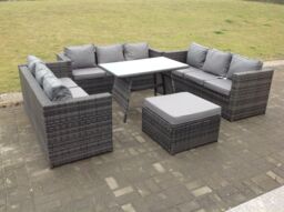 Fimous Outdoor Rattan Garden Furniture Lounge Sofa Set With Oblong Dining Table With Clear Tempered Glass in Dark Grey - thumbnail 3