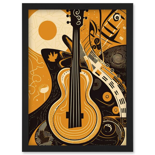 Artery8 Abstract Guitar Music Poster Graphic Illustration Artwork Framed Wall Art Print A4 in Black - image 1